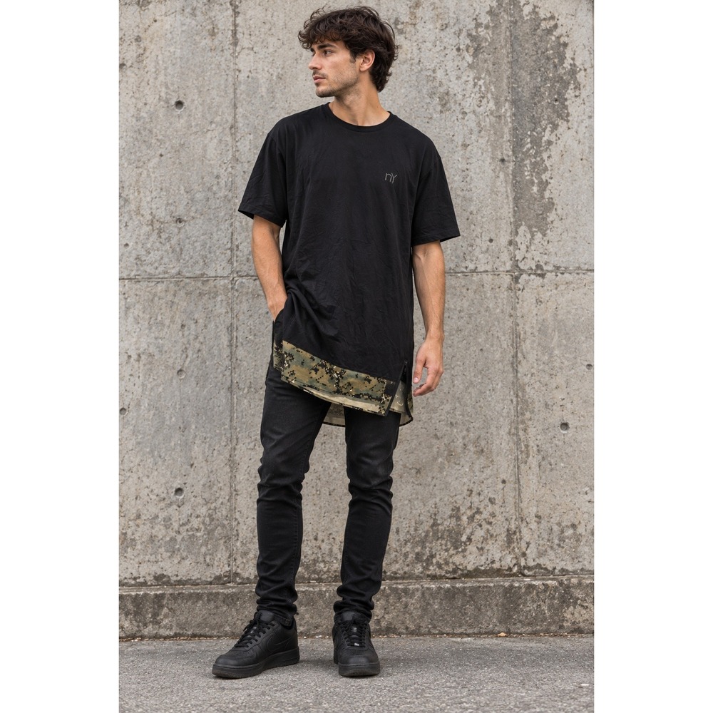 Nana Judy XL Black Camo Hem Longline T Shirt Utility Streetwear Cotton